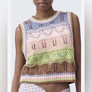 ZARA Sweater Vest Women,Women Short Knitted Sweater Vest Fashion Ethnic Style.